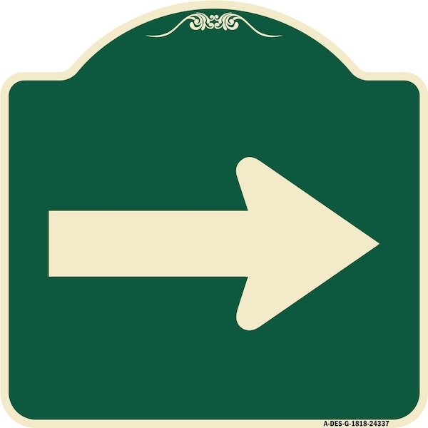 Designer Series Sign Arrow Green, Green & Tan Heavy-Gauge Aluminum Sign, 18" x 18", G-1818-24337